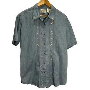 Vintage Northern Treasures Cotton Embroidered‎ Soft Denim Button-up Large